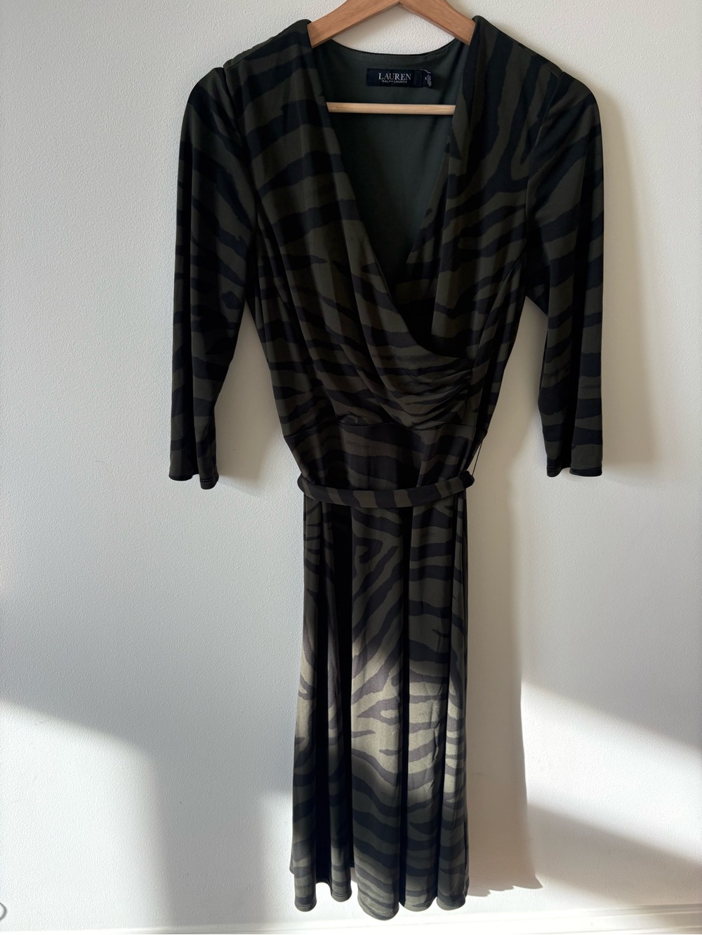 Lauren Ralph Lauren Olive & Black Zebra-Print Wrap Midi Dress